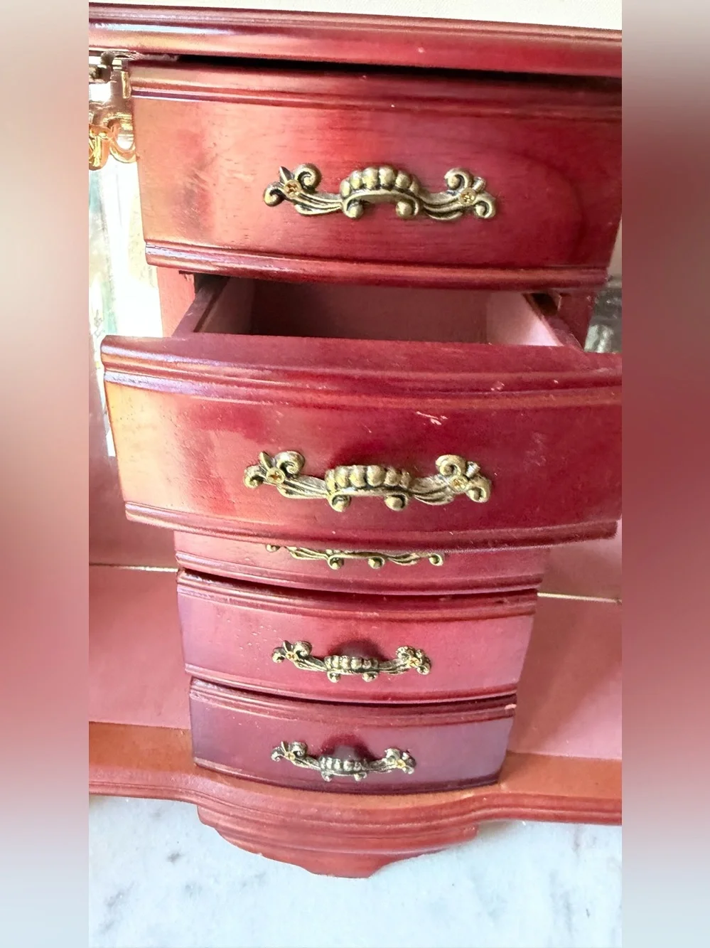 Wooden Jewelry Box Chest in Mahogany Red vintage armoire